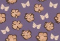 Vector seamless pattern with beautiful orchids and butterflies.