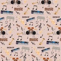 Vector seamless pattern with bebop jazz music instruments Royalty Free Stock Photo