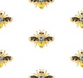 Bee Jewelry with stones on a white background. Beautiful pattern. Realistic vector. Seamless pattern with wasps on an isolated whi