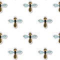 Vector Seamless Pattern With Bees, Hand drawn. Sticker. For Pattern, Wallpaper, Print On Fabric, Textile, Wrapping Paper, Ornament Royalty Free Stock Photo