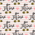 Vector seamless pattern with bees in love. Bee mine text. Royalty Free Stock Photo