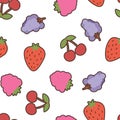 Vector seamless pattern with berries. Abstract repeating background. Strawberries, raspberries, cherries, grapes.