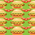 Vector Seamless pattern with big hot dog. Royalty Free Stock Photo