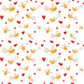 Vector seamless pattern with birds and hearts. Royalty Free Stock Photo