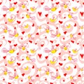 Vector seamless pattern with birds and hearts. Royalty Free Stock Photo