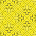 A Vector seamless pattern of black abstract geometric shapes for tile isolated on a yellow background Royalty Free Stock Photo