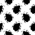 Vector seamless pattern of black beetles in flat style. Simple texture with insects, bugs