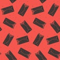 Vector seamless pattern with black burrito silhouettes on red background Royalty Free Stock Photo