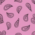 Vector seamless pattern of black hand-drawn heart shaped rose petals isolated on a pink background Royalty Free Stock Photo