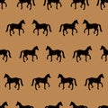 Vector seamless pattern with black horses silhouettes Royalty Free Stock Photo