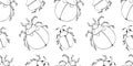 Vector seamless pattern of black outline abstract beetles. Simple texture with insects, bugs, parasites, pests