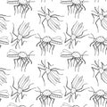 Vector seamless pattern of black outline mosquitos, moths, midges in doodle sketch style. Simple texture with insects Royalty Free Stock Photo