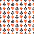 Vector seamless pattern with black and red playing card symbols. Polygonal design. Geometric triangular origami style, graphic Royalty Free Stock Photo