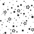 Seamless pattern with black stars on white. Vector illustration.