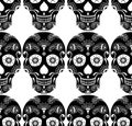 Vector seamless pattern of black sugar skull with doodle pattern Royalty Free Stock Photo