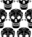 Vector seamless pattern of black sugar skull with ethnic ornament on white background Royalty Free Stock Photo