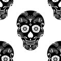 Vector seamless pattern of black sugar skull with floral pattern Royalty Free Stock Photo