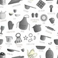 Vector seamless pattern of black and white kitchen tools Royalty Free Stock Photo