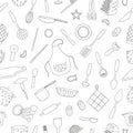 Vector seamless pattern of black and white kitchen tools. Royalty Free Stock Photo