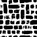 Vector seamless pattern. Black and white painted watercolor strips. Hand drawn texture elements.