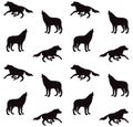 Vector seamless pattern of black wolf silhouette