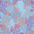 Vector seamless pattern with blue coral reef on lihgt blue.