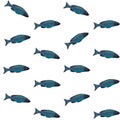 Vector seamless pattern with blue fish on white background