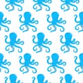 Vector seamless pattern with blue octopuses. Cute octopuses have fun