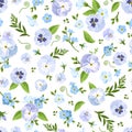 Vector seamless pattern with blue pansy and forget-me-not flowers. Royalty Free Stock Photo