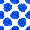 Vector seamless pattern with blue rose. Watercolor