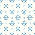 Vector seamless pattern blue ship wheels and compass