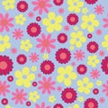 Vector Seamless Pattern Blue Yellow Hippie Floral