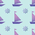 Vector seamless pattern with boats and helms