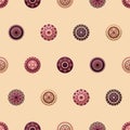 Vector seamless pattern with boho geometrical round elements. Flat style