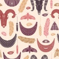 Vector seamless pattern with boho illustrations. Bohemian background in the simple style