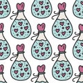 Vector seamless pattern with bottles with love elixir.