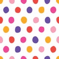 Vector seamless pattern with bright colorful hand drawn polka dots on a white background Royalty Free Stock Photo