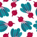 Vector seamless pattern with bright colorful healthy beetroots