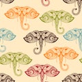 Vector Seamless Pattern with Bright Doodle Elephants