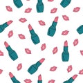 vector seamless pattern with bright juicy lips pink and lipstick