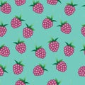 Vector seamless pattern with bright pink raspberries Royalty Free Stock Photo