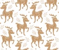 Vector seamless pattern of brown hand drawn deer