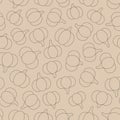 Vector seamless pattern with brown pumpkins outline on the beige background