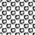 Vector seamless pattern with brush circle and round. Black color on white background. Hand painted grange texture. Ink Royalty Free Stock Photo