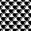 Vector seamless pattern with brush heartss. Black color on white background. Hand painted grange texture. Ink grange Royalty Free Stock Photo