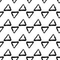 Vector seamless pattern with brush triangle and strokes. Black color on white background. Hand painted grange texture Royalty Free Stock Photo