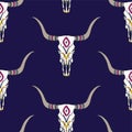 Vector seamless pattern with bull skull and ethnic ornament Royalty Free Stock Photo