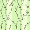 Vector seamless pattern with butterflies on sakura Royalty Free Stock Photo