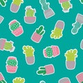 Vector seamless pattern of cactus stickers