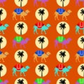 Vector seamless pattern with camels, sun and palm tree Royalty Free Stock Photo